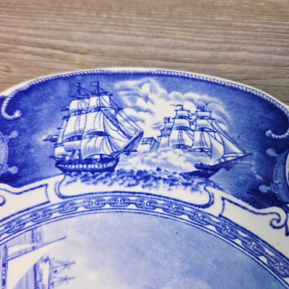 Wedgwood US Naval Academy Sailboat Drill Plate Blue White Transferware 10